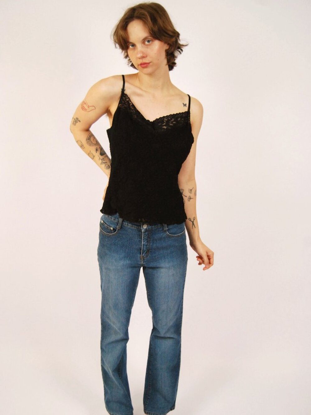 Y2K Lace Cami (XL) black vintage womens top undershirt camisole layer cute basic